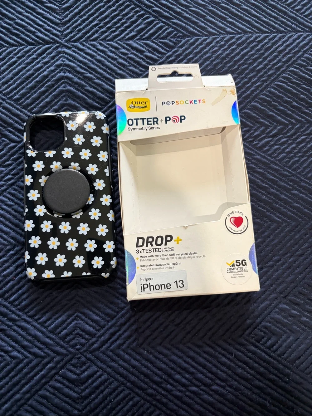 OtterBox Black Daisy Case with Black Pop Grip-Phone 13